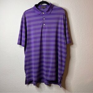 Peter Millar Summer Comfort Purple & White Striped Polo Shirt Size Large EUC